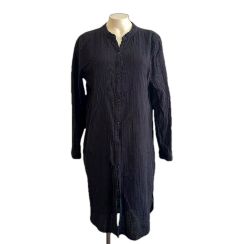 Eileen Fisher MED Organic cotton Button lightweight Down Midi crinkled Dress